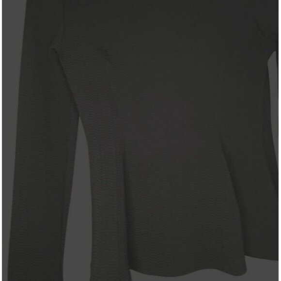 DIVIDED BABYDOLL Black Long Sleeve Top Subtle Chevron Peplum Scoop Neckline - Picture 5 of 9
